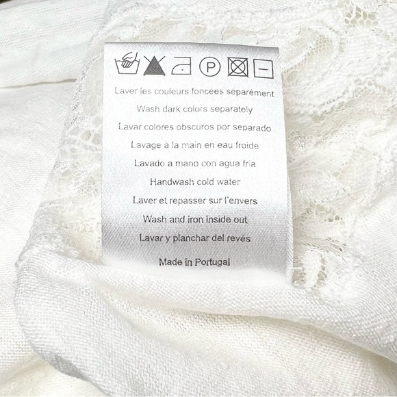 *SANDRO Ivory Linen Scallop Floral Lace Panel Short Cuff Sleeve Scoop Neck Top S - Picture 5 of 6